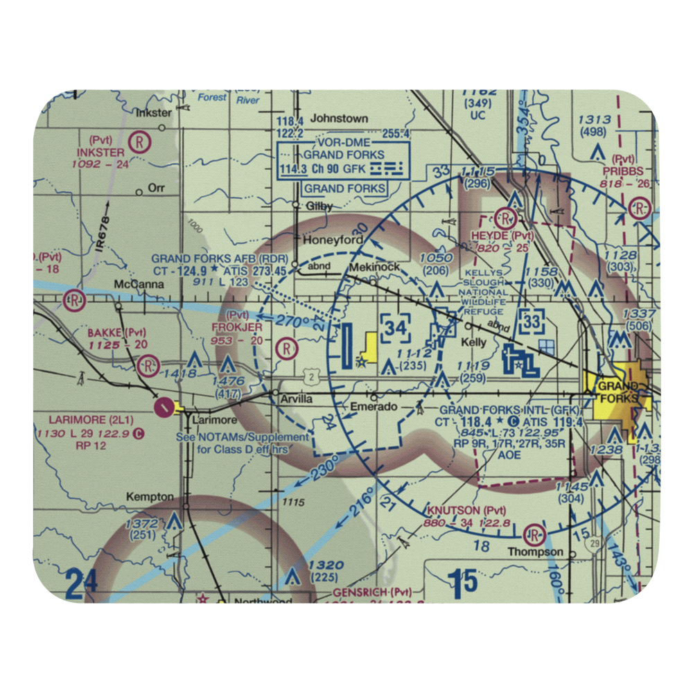 Grand Forks Air Force Base (RDR) VFR Sectional Mouse Pad 