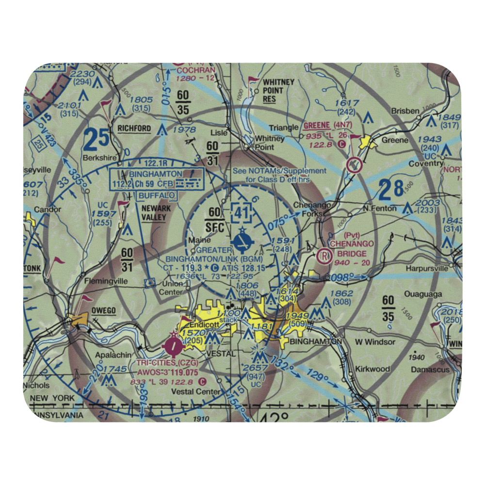 Greater Binghamton/Edwin A Link field (BGM) VFR Sectional Mouse Pad 