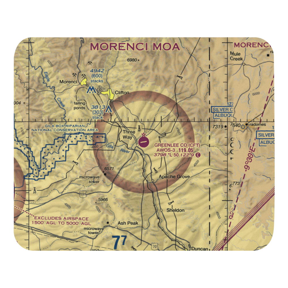 Greenlee County Airport (CFT) VFR Sectional Mouse Pad 