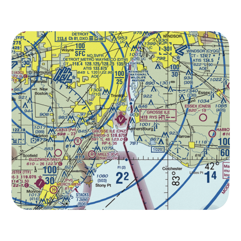 Grosse Ile Municipal Airport (ONZ) VFR Sectional Mouse Pad 