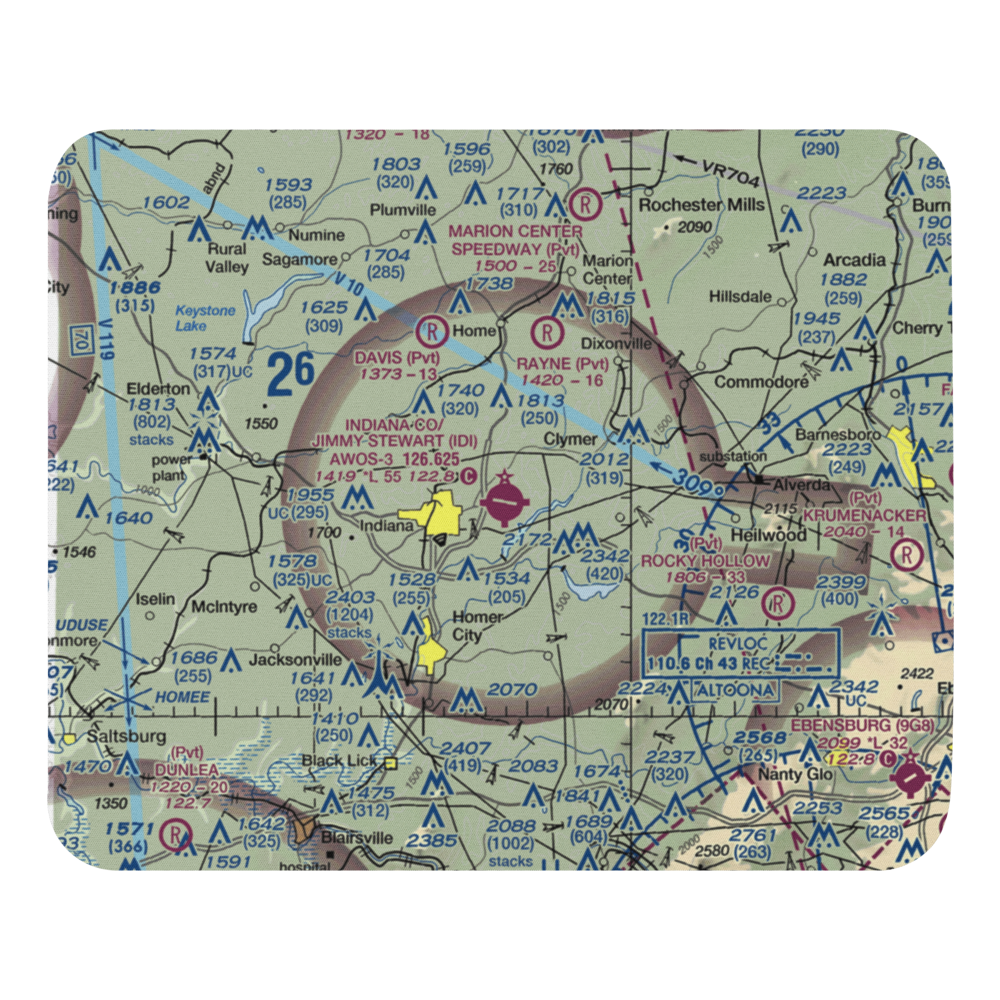 Indiana County/Jimmy Stewart Fld/ Airport (IDI) VFR Sectional Mouse Pad 