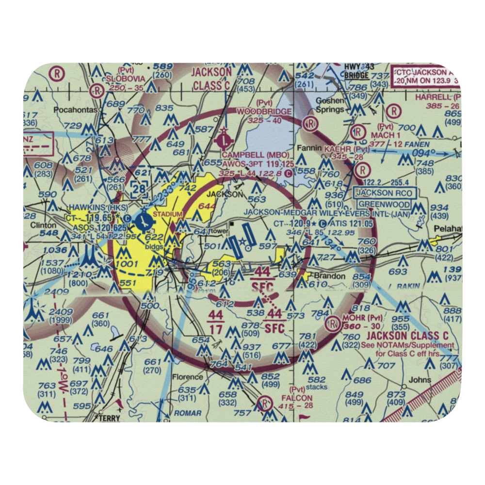 Jackson-Medgar Wiley Evers International Airport (JAN) VFR Sectional Mouse Pad 