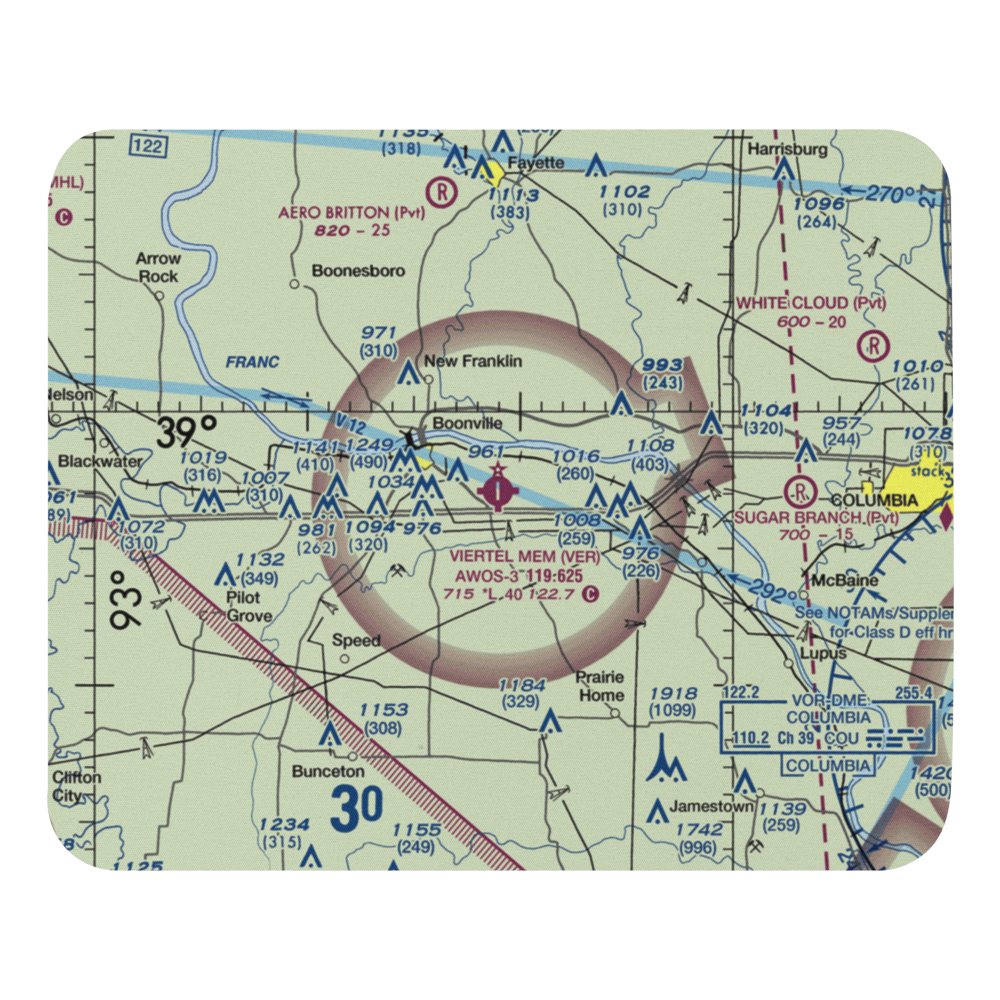Jesse Viertel Memorial Airport (VER) VFR Sectional Mouse Pad 