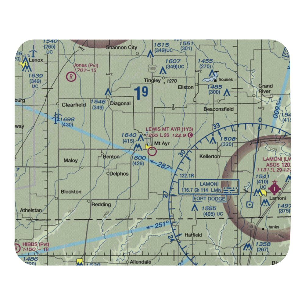 Judge Lewis Field Mt Ayr Municipal Airport (1Y3) VFR Sectional Mouse Pad 