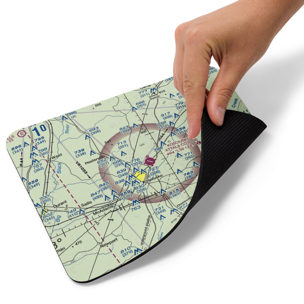 Kosciusko Attala County Airport (OSX) VFR Sectional Mouse Pad 