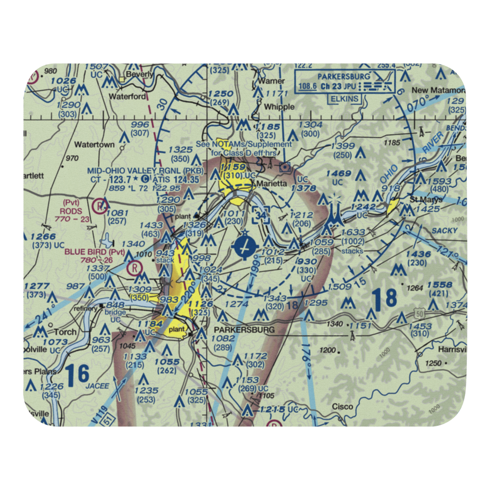 Mid Ohio Valley Regional Airport (PKB) VFR Sectional Mouse Pad 