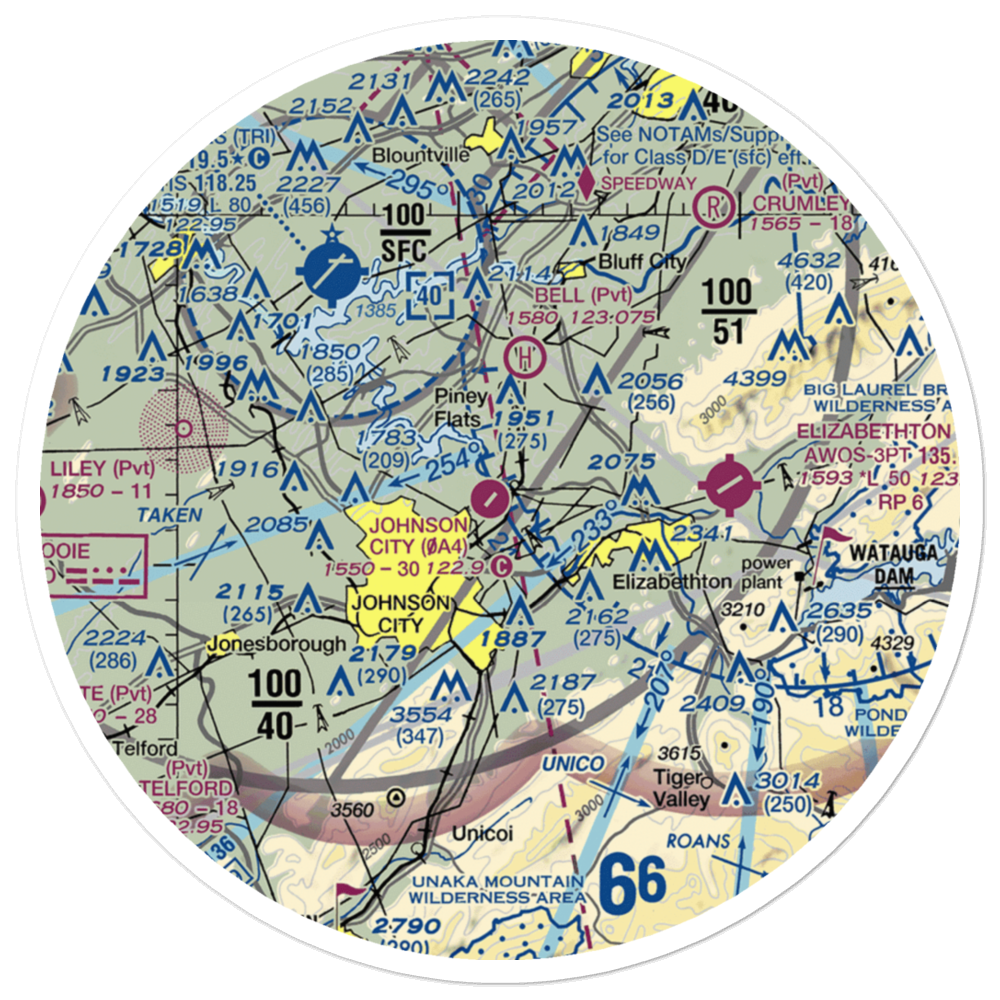 Johnson City Stolport Airport (0A4) VFR Sectional Sticker (30 mile) 