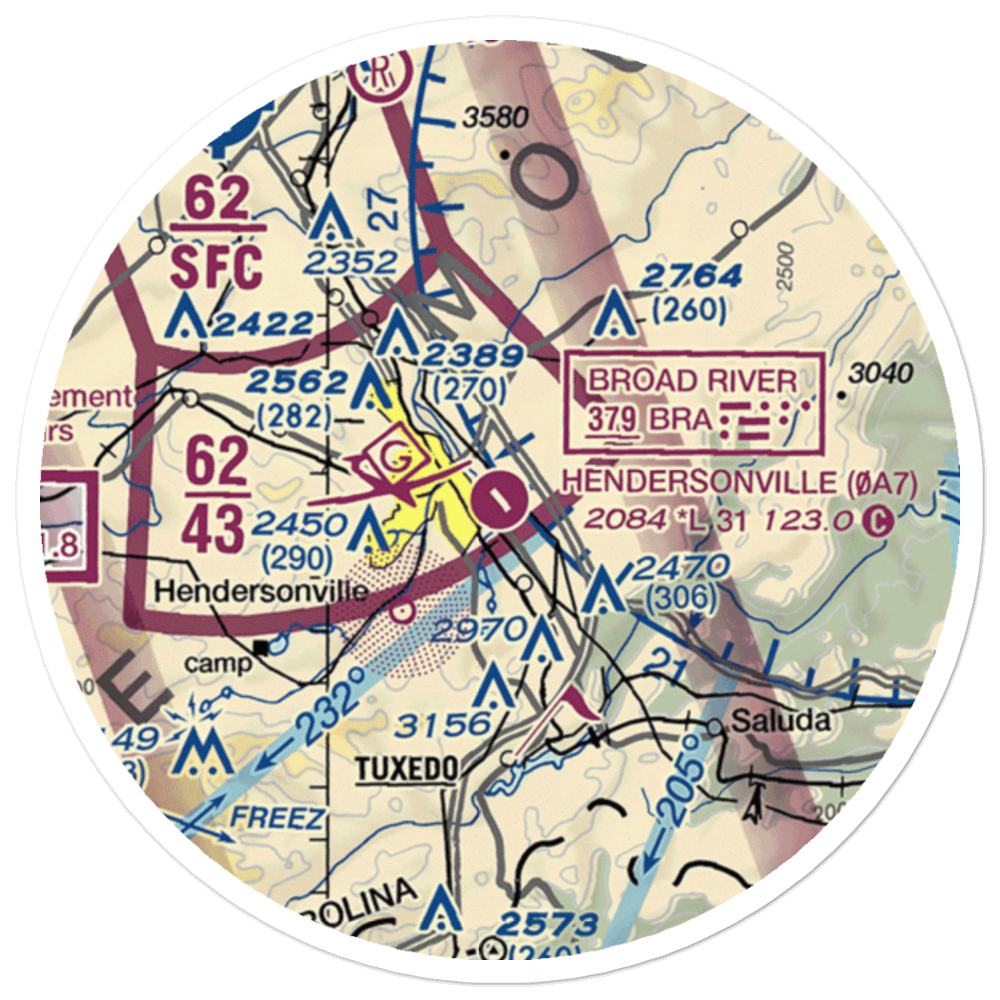 Hendersonville Airport (0A7) VFR Sectional Sticker (20 mile) 
