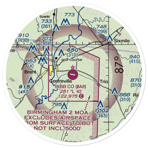 Bibb County Airport (0A8) VFR Sectional Sticker (20 mile)