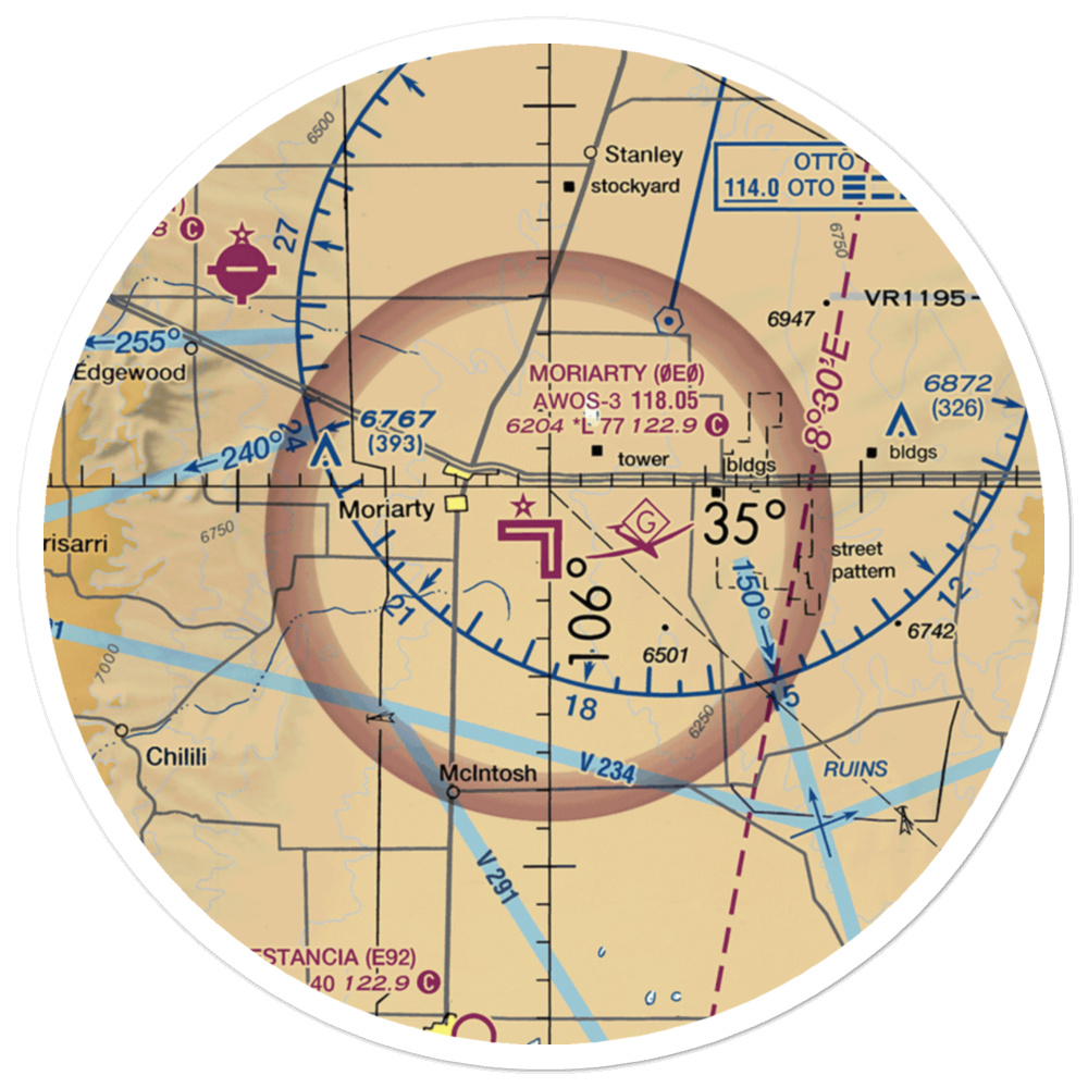 Moriarty Municipal Airport (0E0) VFR Sectional Sticker (30 mile) 