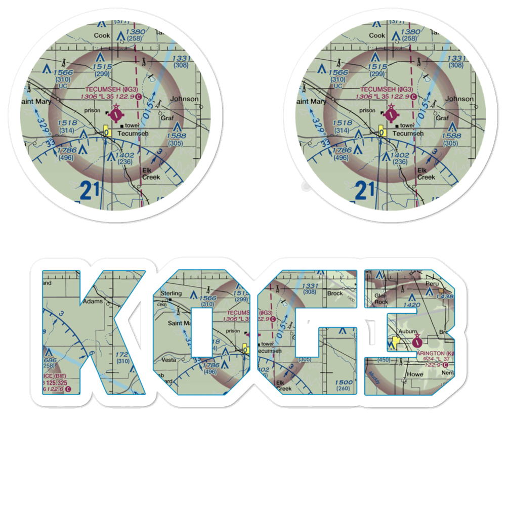 Tecumseh Municipal Airport (0G3) VFR Sectional Sticker Pack 