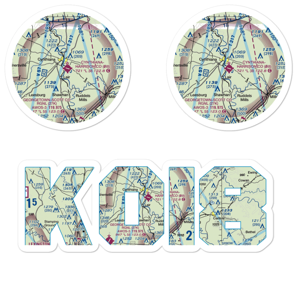 Cynthiana-Harrison County Airport (0I8) VFR Sectional Sticker Pack 