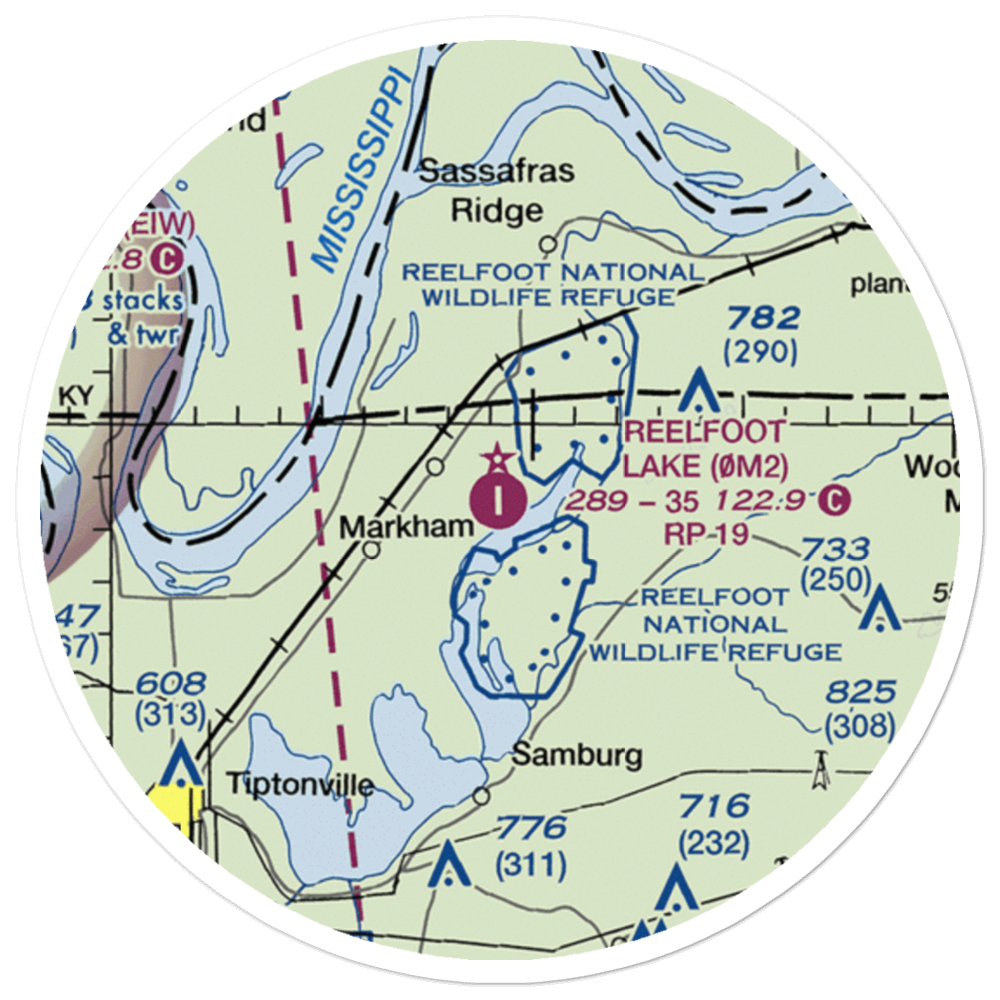 Reelfoot Lake Airport (0M2) VFR Sectional Sticker (20 mile) 
