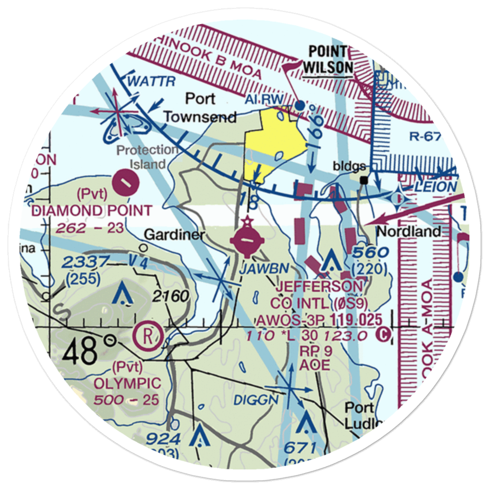 Jefferson County International Airport (0S9) VFR Sectional Sticker (20 mile) 