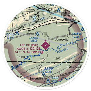 Lee County Airport (0VG) VFR Sectional Sticker (20 mile)