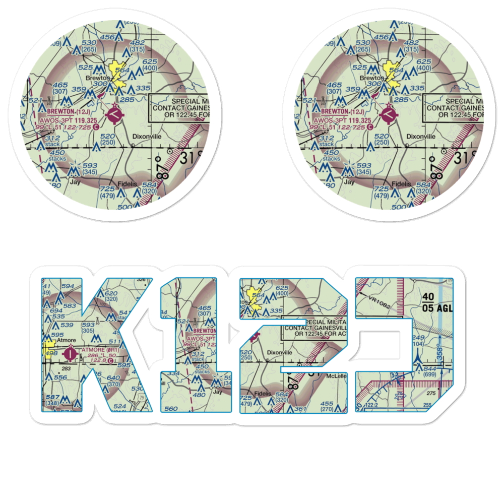 Brewton Municipal Airport (12J) VFR Sectional Sticker Pack 