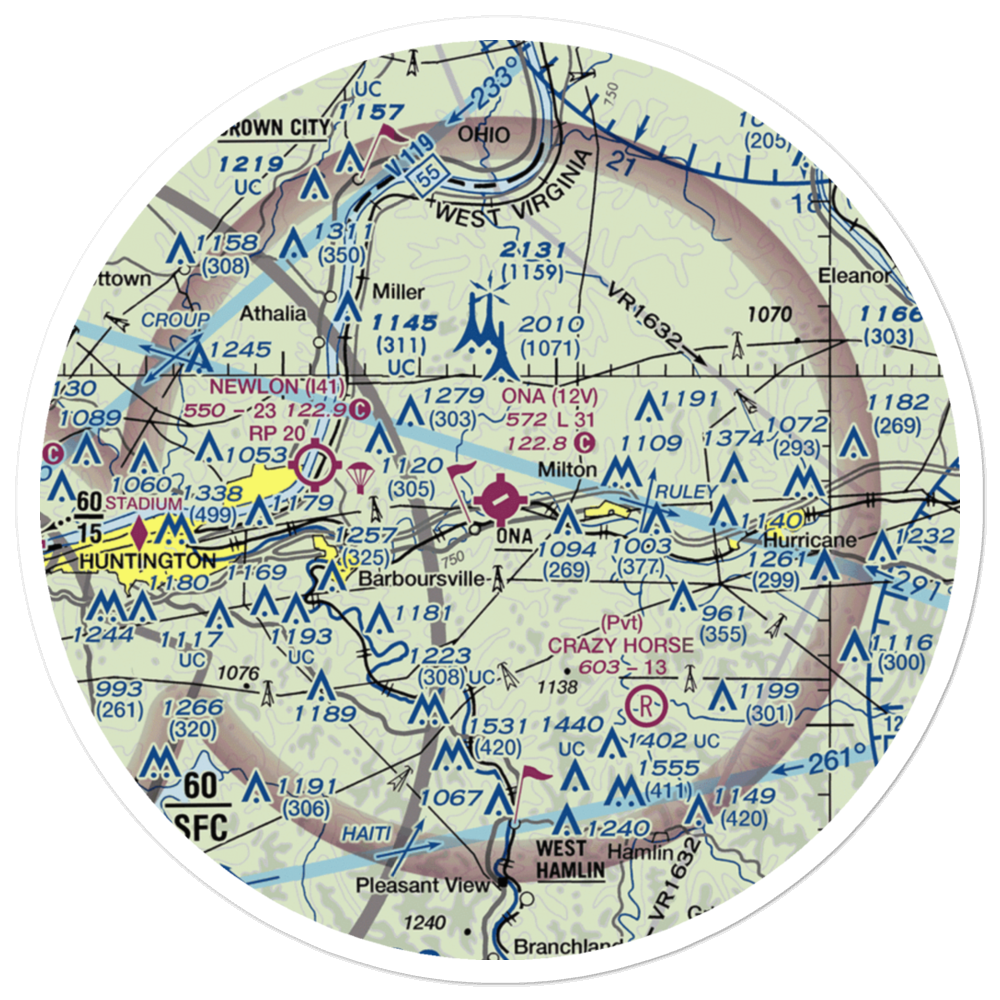 Ona Airpark (12V) VFR Sectional Sticker (30 mile) 