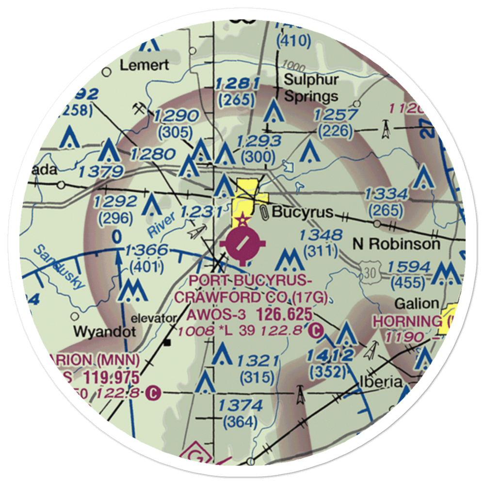 Port-Bucyrus-Crawford County Airport (17G) VFR Sectional Sticker (20 mile) 