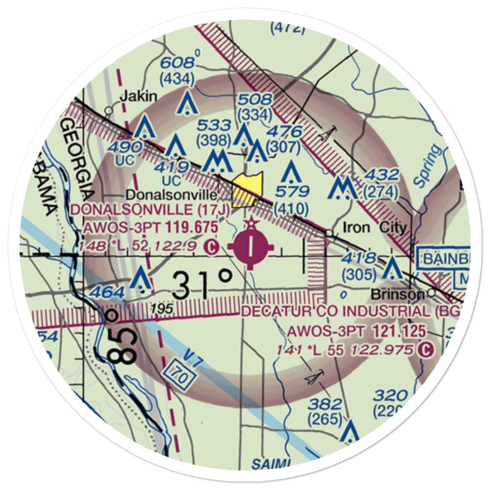 Donalsonville Municipal Airport (17J) VFR Sectional Sticker (20 mile) 