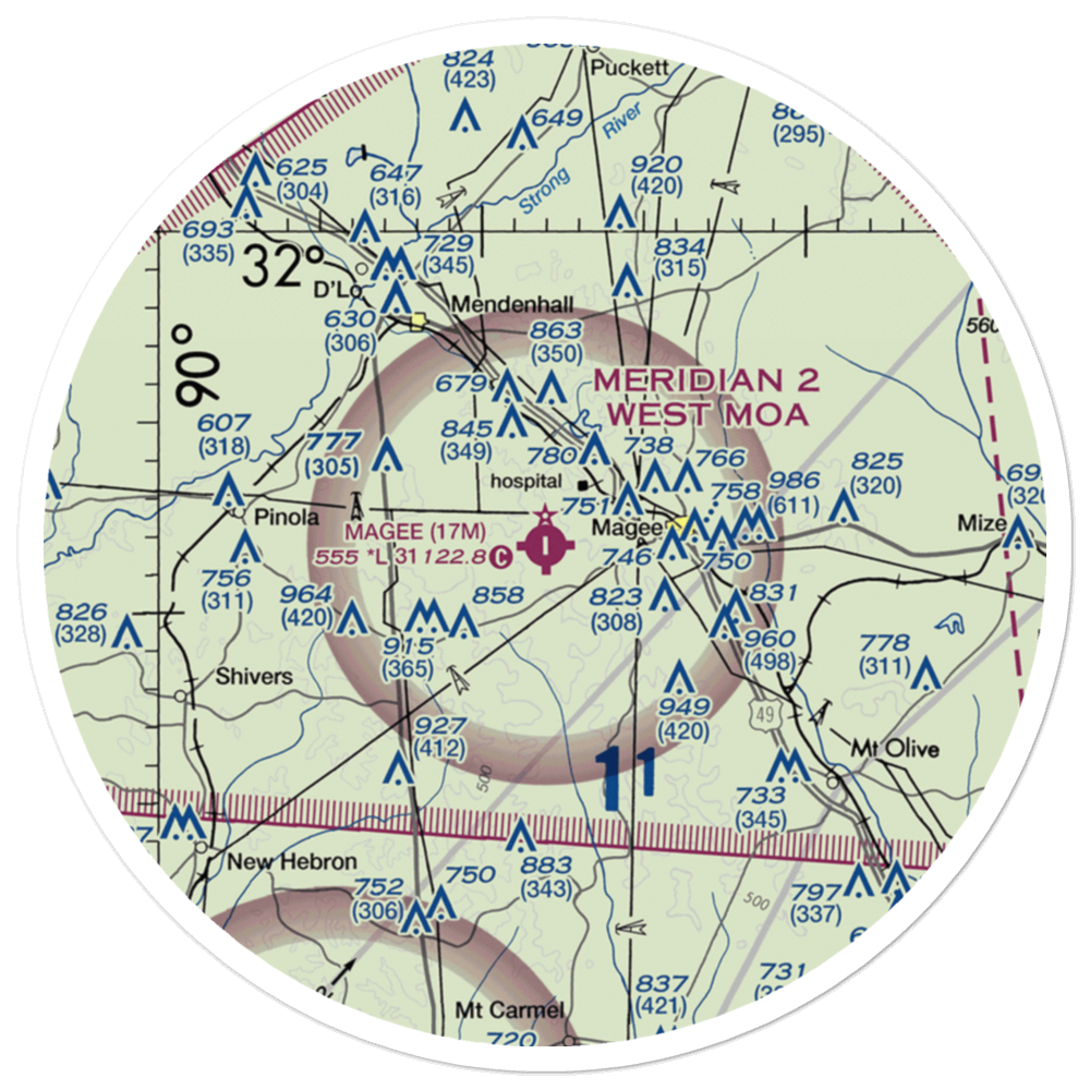 Magee Municipal Airport (17M) VFR Sectional Sticker (30 mile) 
