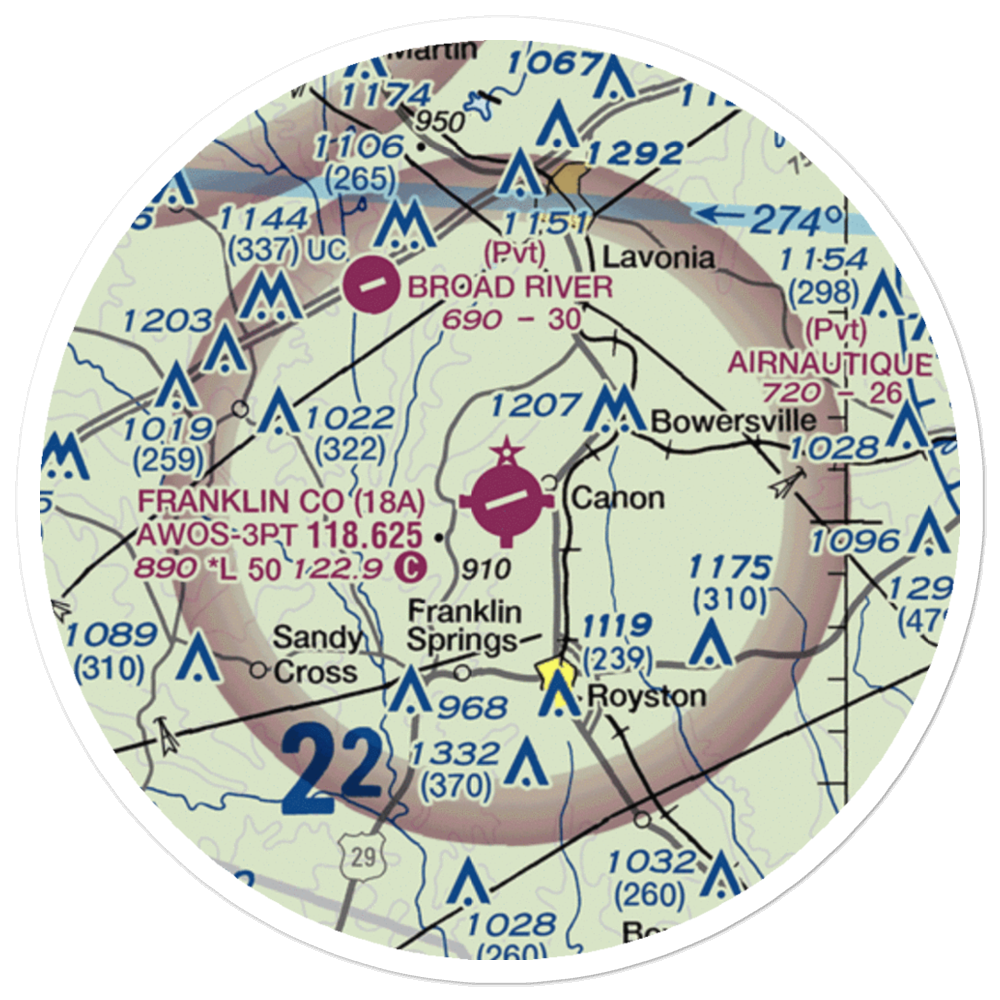 Franklin County Airport (18A) VFR Sectional Sticker (20 mile) 