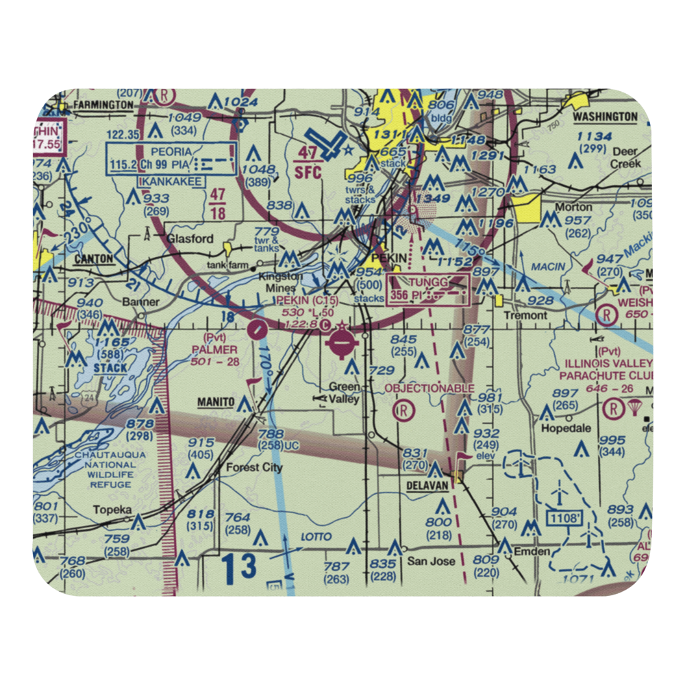 Pekin Municipal Airport (C15) VFR Sectional Mouse Pad 