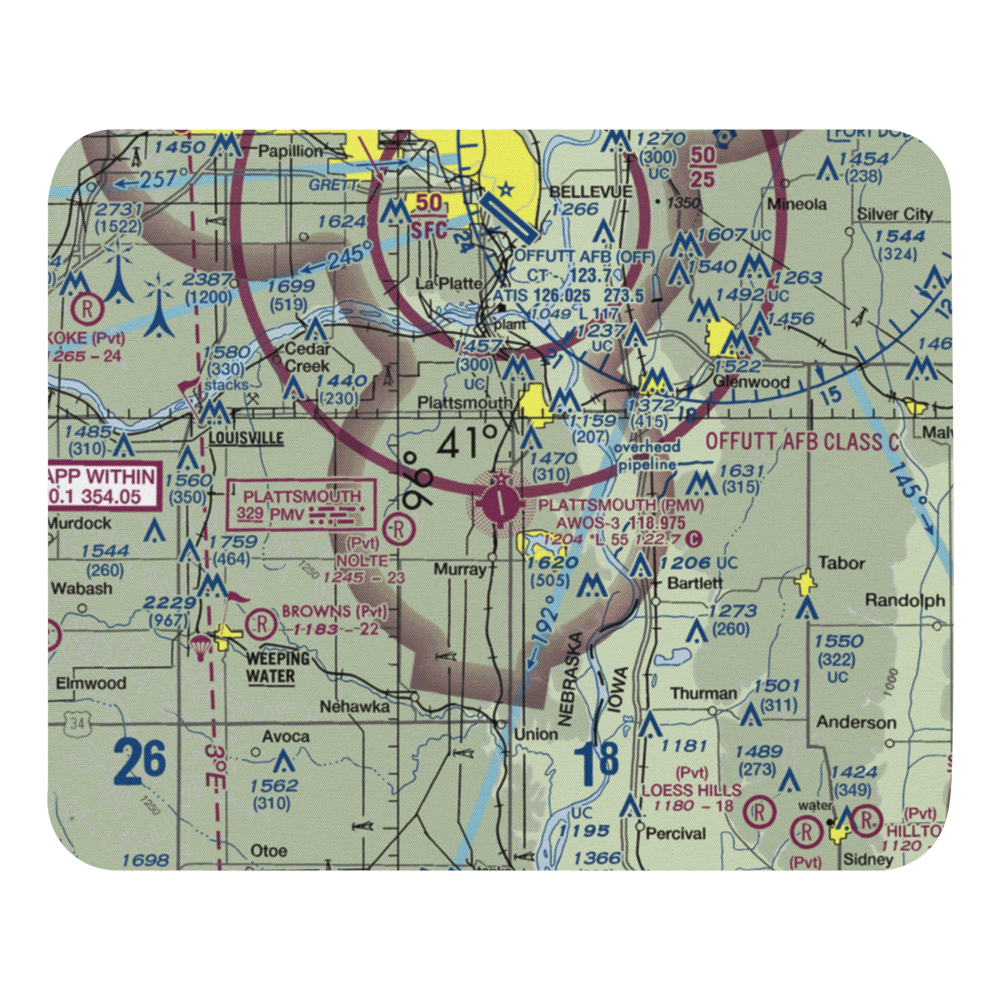 Plattsmouth Municipal Airport (PMV) VFR Sectional Mouse Pad 