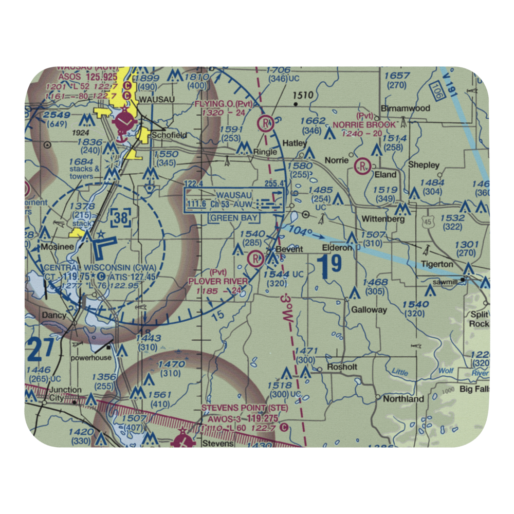 Plover River Airfield (3WI3) VFR Sectional Mouse Pad 