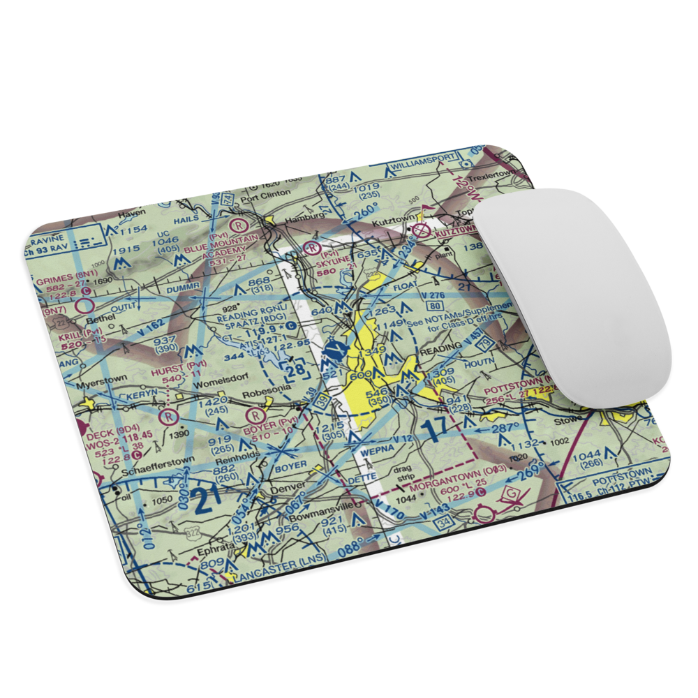 Reading Regional Carl A Spaatz Field (RDG) VFR Sectional Mouse Pad 