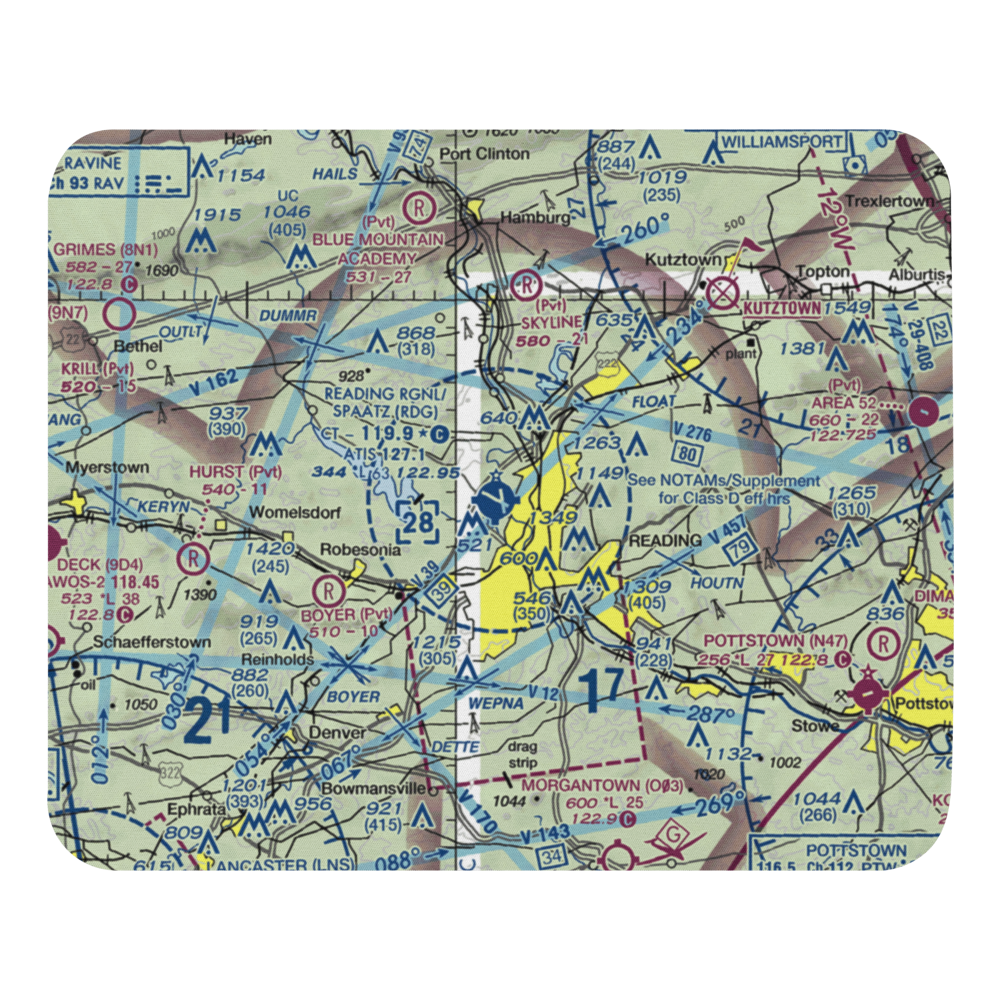 Reading Regional Carl A Spaatz Field (RDG) VFR Sectional Mouse Pad 