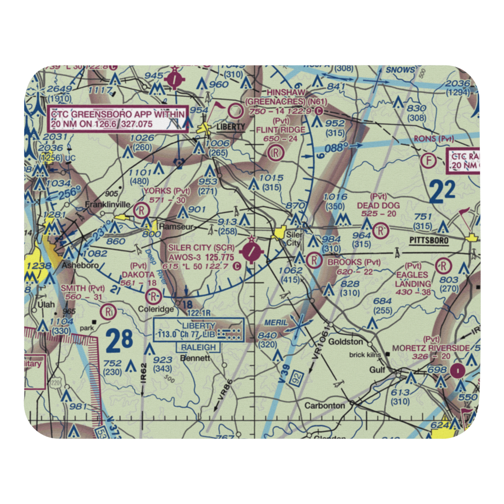 Siler City Municipal Airport (SCR) VFR Sectional Mouse Pad 