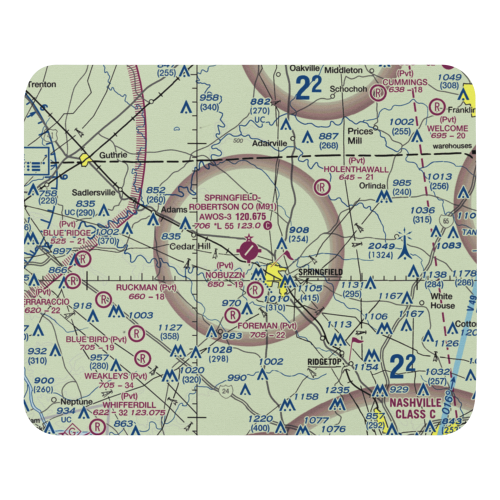 Springfield Robertson County Airport (M91) VFR Sectional Mouse Pad 