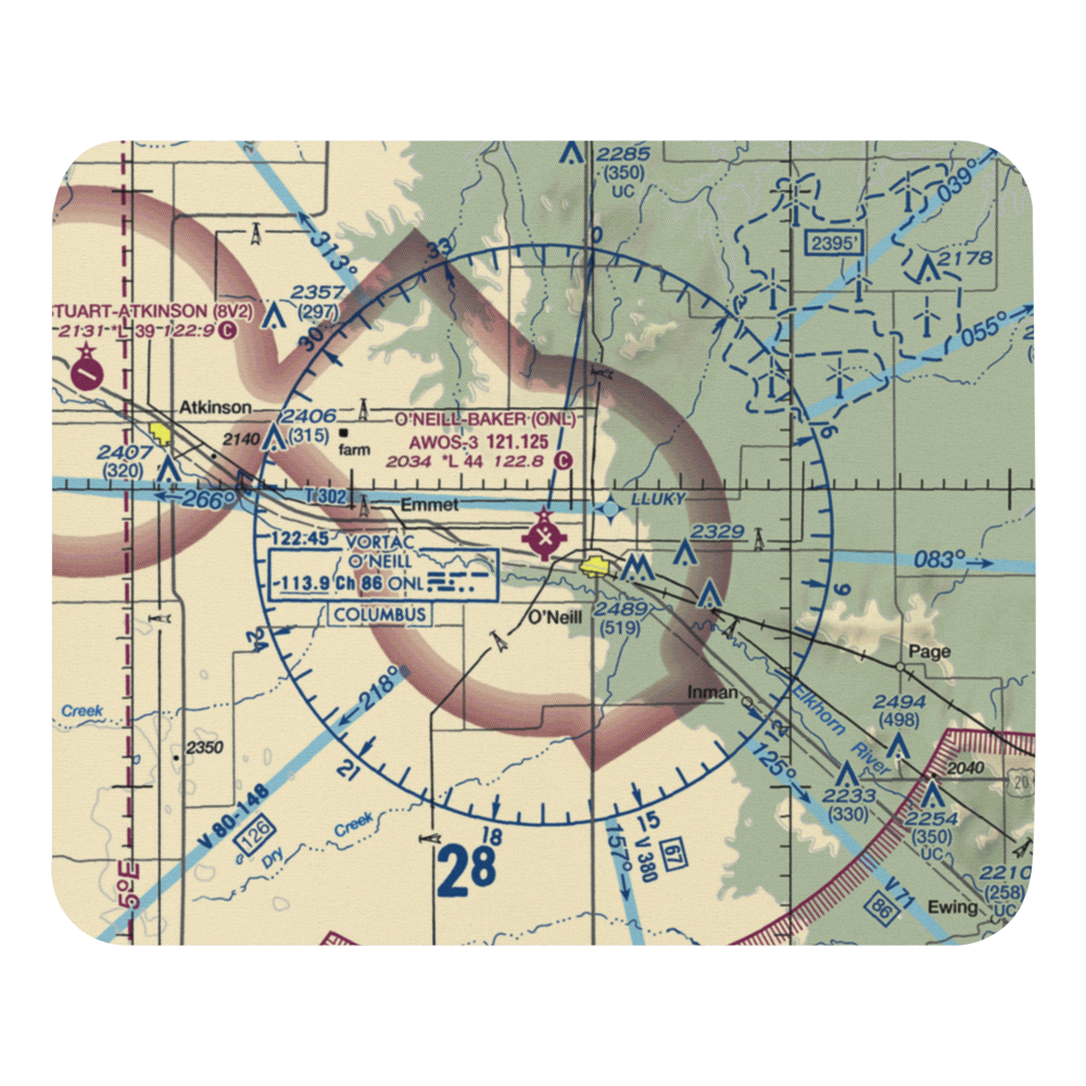 The O'Neill Municipal John L Baker Field (ONL) VFR Sectional Mouse Pad 