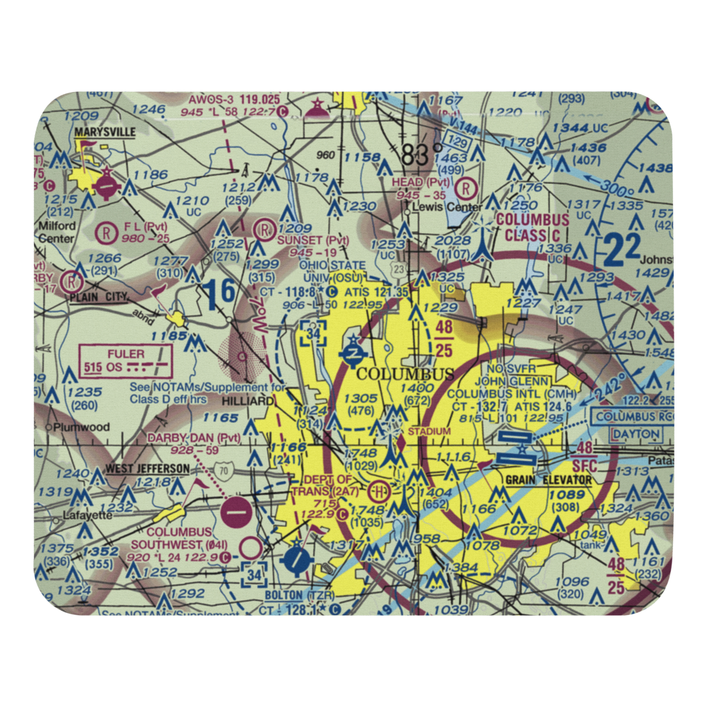 The Ohio State University Airport - Don Scott Field (OSU) VFR Sectional Mouse Pad 