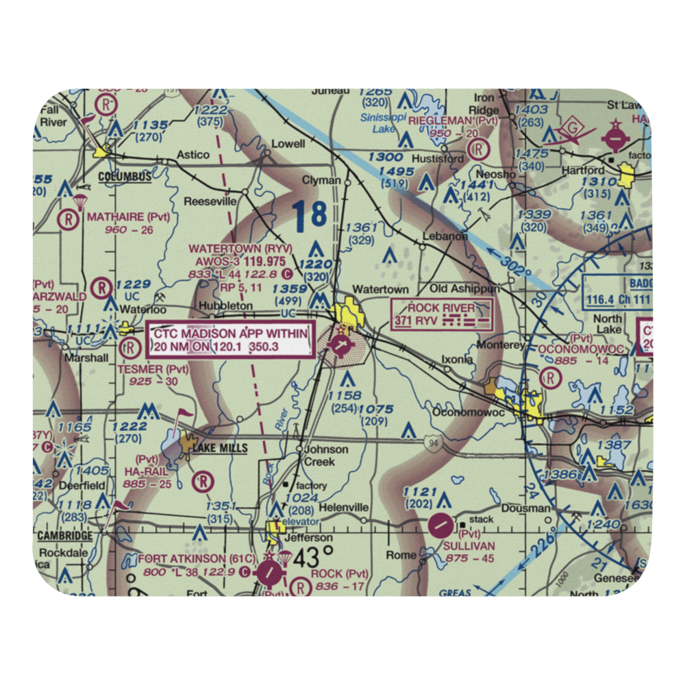 Watertown Municipal Airport (RYV) VFR Sectional Mouse Pad 