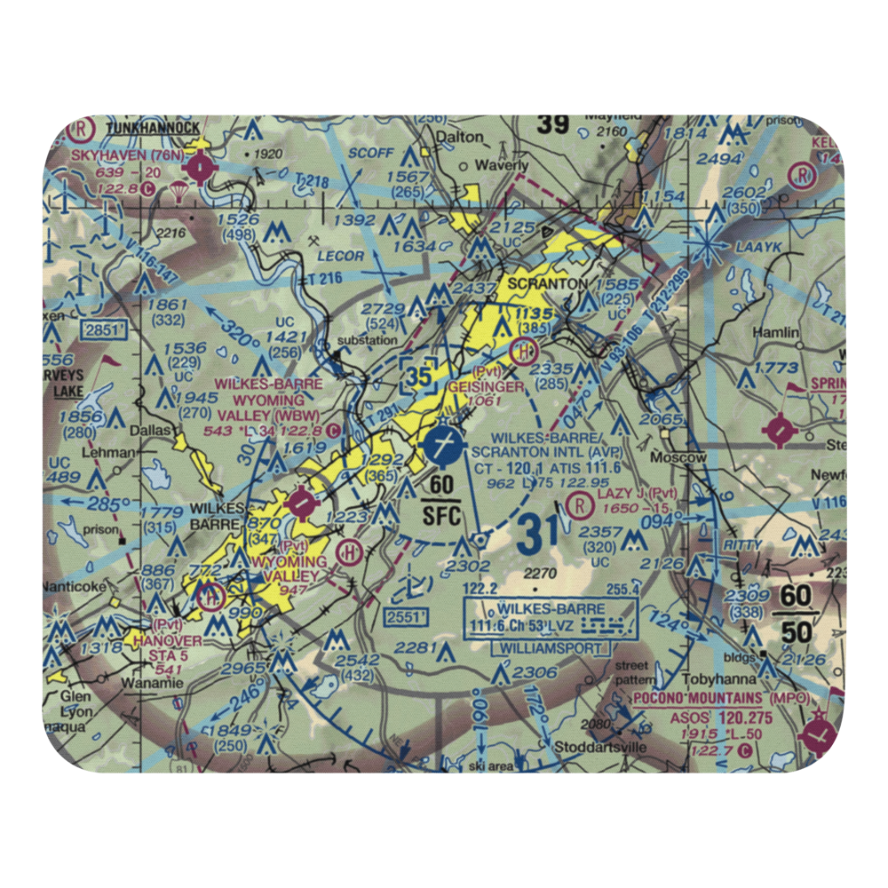 Wilkes Barre Scranton International Airport (AVP) VFR Sectional Mouse Pad 