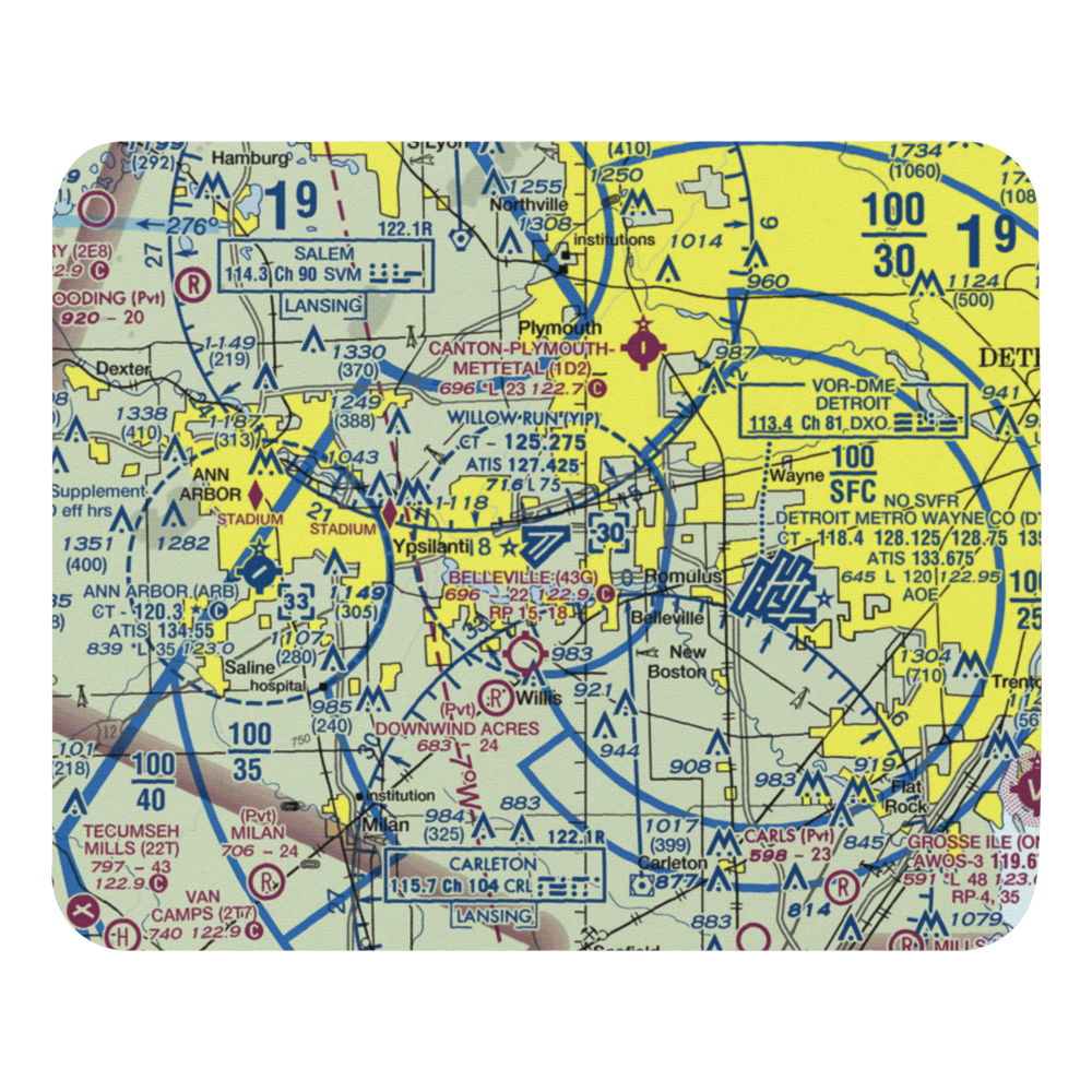 Willow Run Airport (YIP) VFR Sectional Mouse Pad 