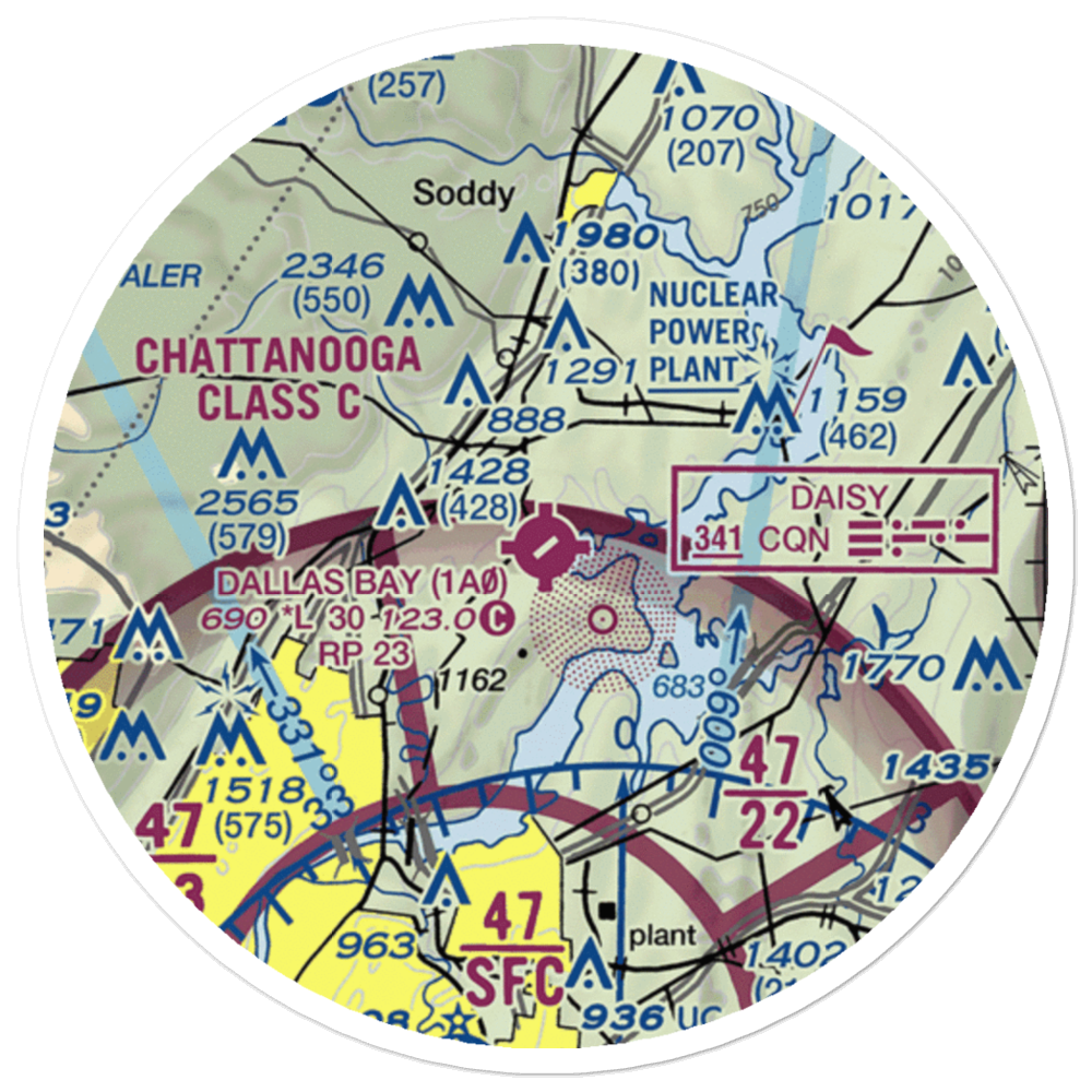 Dallas Bay Sky Park Airport (1A0) VFR Sectional Sticker (20 mile) 
