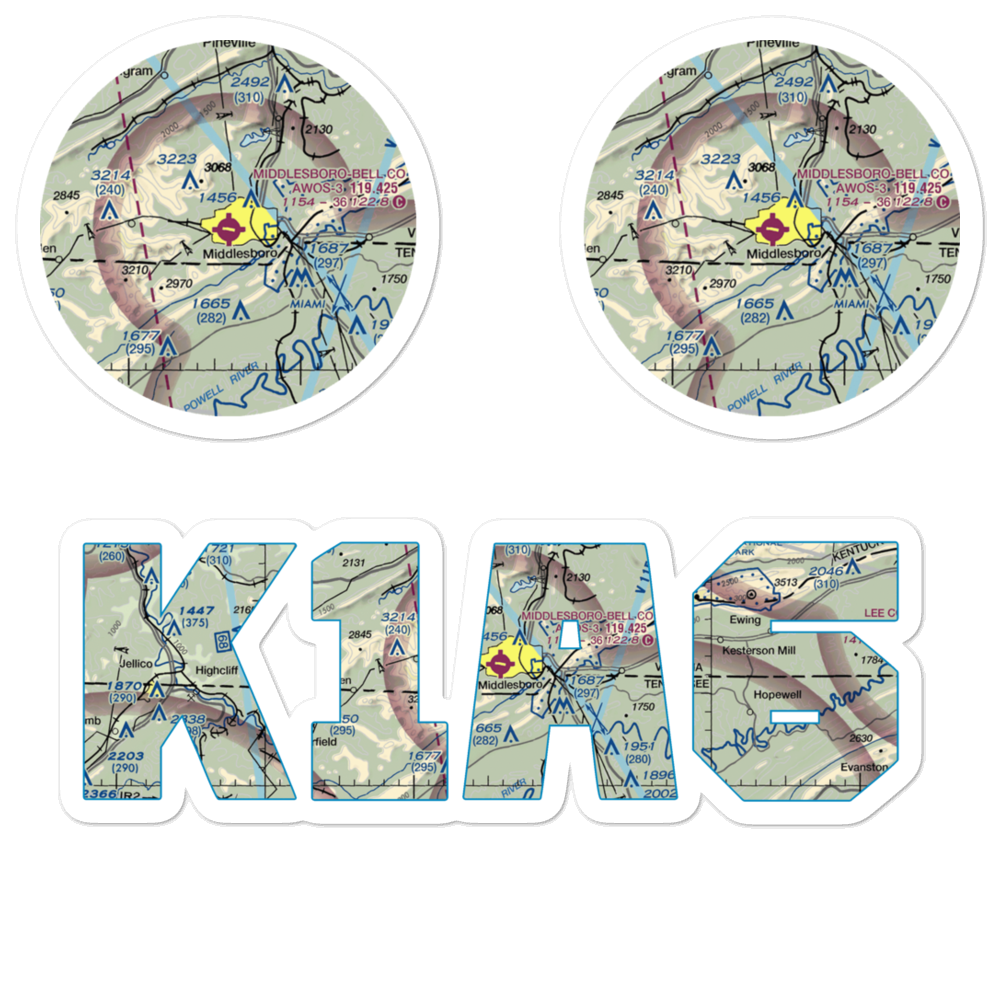 Middlesboro-Bell County Airport (1A6) VFR Sectional Sticker Pack 