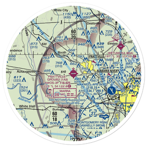 Prattville - Grouby Field (1A9) VFR Sectional Sticker (30 mile)