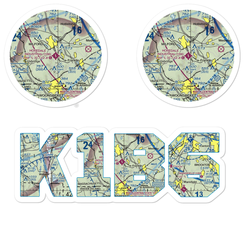Hopedale Industrial Park Airport (1B6) VFR Sectional Sticker Pack 
