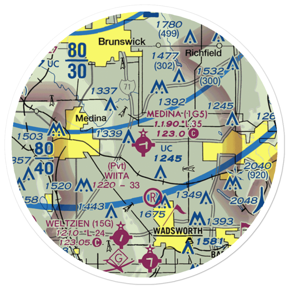 Medina Municipal Airport (1G5) VFR Sectional Sticker (20 mile) 