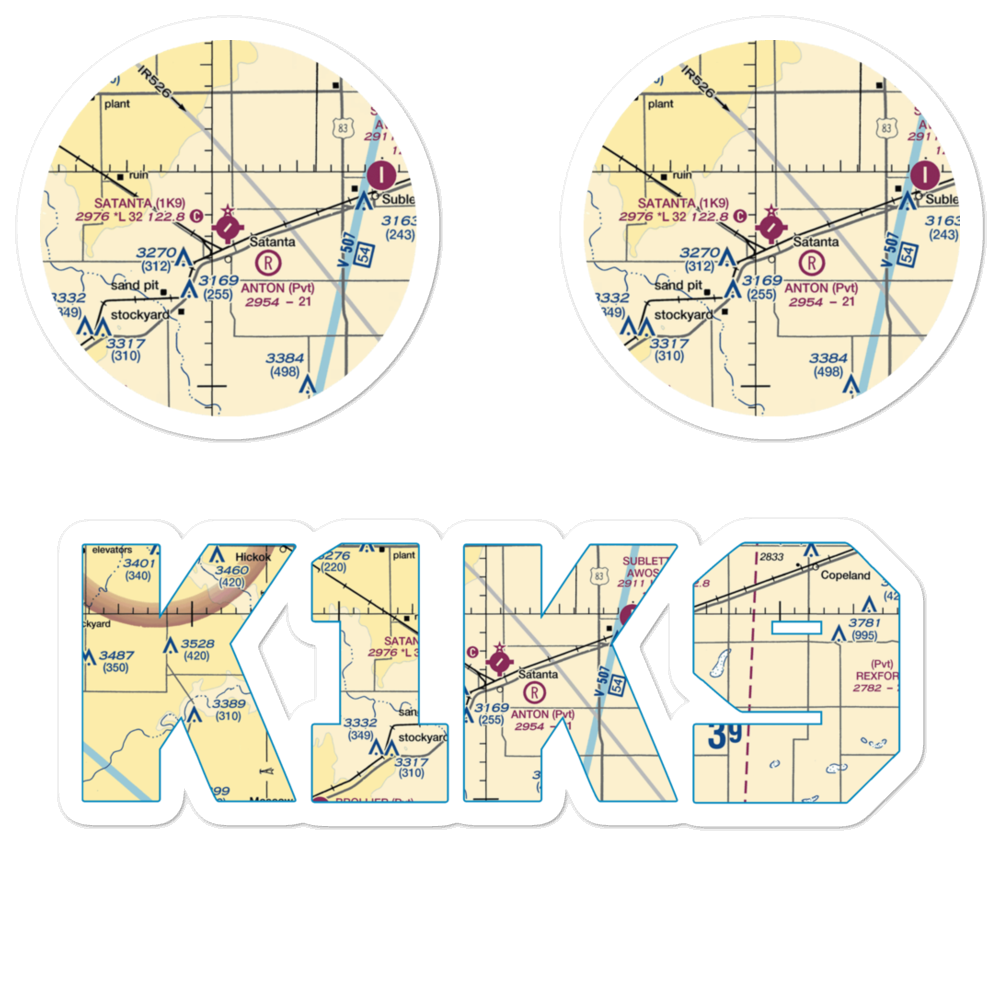 Satanta Municipal Airport (1K9) VFR Sectional Sticker Pack 