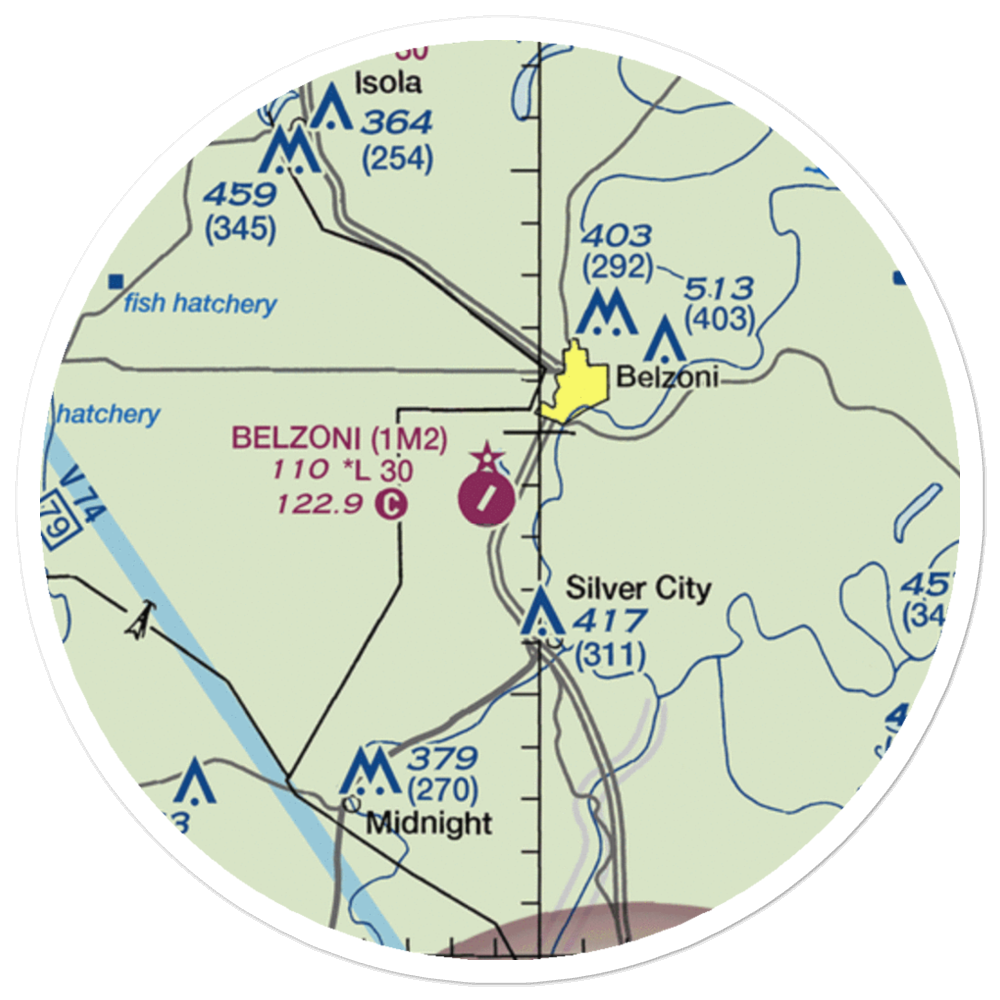 Belzoni Municipal Airport (1M2) VFR Sectional Sticker (20 mile) 