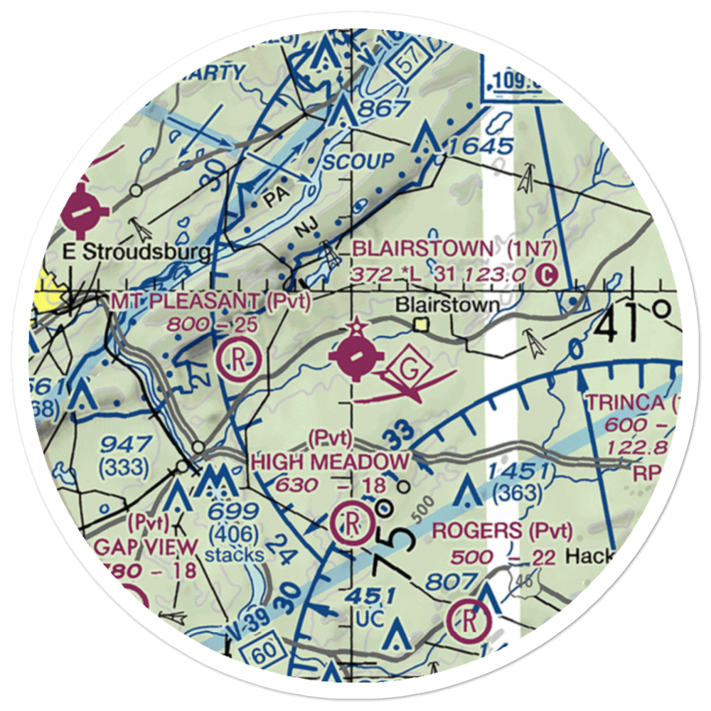 Blairstown Airport (1N7) VFR Sectional Sticker (20 mile) 