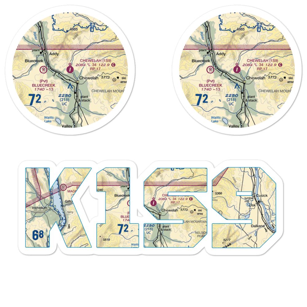 Chewelah Municipal  Airport (1S9) VFR Sectional Sticker Pack 