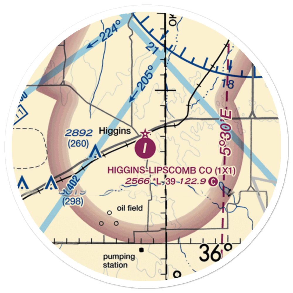 Higgins-Lipscomb County Airport (1X1) VFR Sectional Sticker (20 mile) 