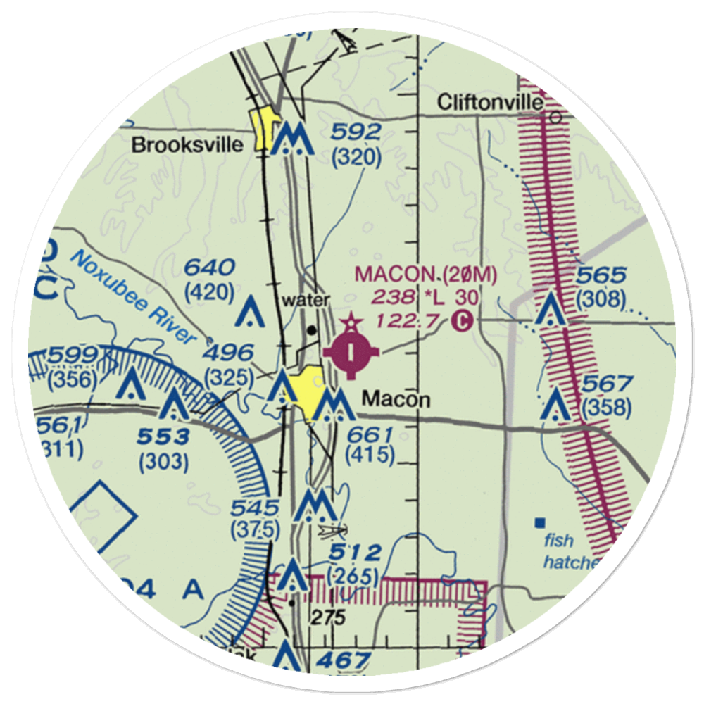 Macon Municipal Airport (20M) VFR Sectional Sticker (20 mile) 