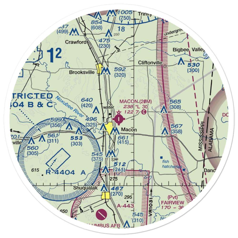 Macon Municipal Airport (20M) VFR Sectional Sticker (30 mile) 