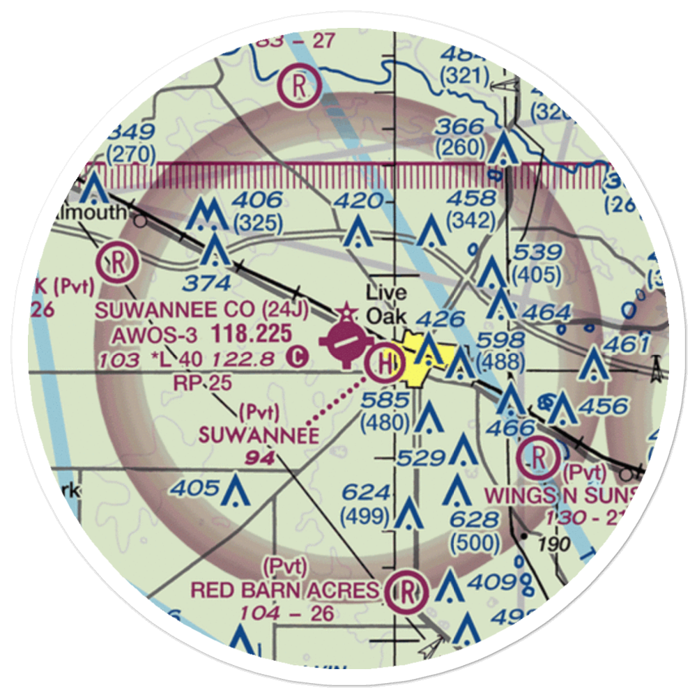 Suwannee County Airport (24J) VFR Sectional Sticker (20 mile) 